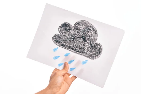 Tenir Une Feuille Papier Avec Dessin Nuage Sombre Avec Des — Photo