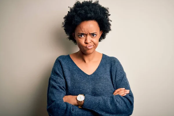 Young Beautiful African American Afro Woman Curly Hair Wearing Casual — Stock Photo, Image