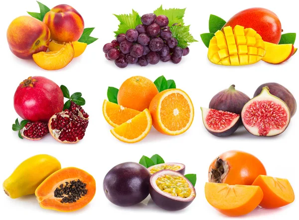 Coleta de frutas frescas no fundo branco — Fotografia de Stock