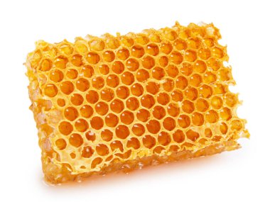 Beyaz arkaplanda bal olan bal peteği