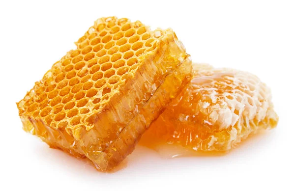 Honeycomb Med Honung Isolerad Vit Bakgrund Närbild — Stockfoto