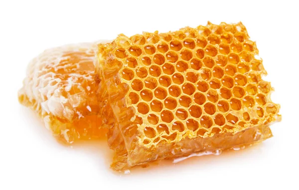 Honeycomb Med Honung Isolerad Vit Bakgrund Närbild — Stockfoto