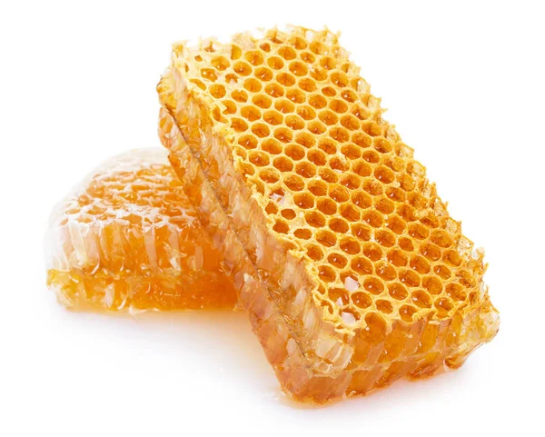 Honeycomb Med Honung Isolerad Vit Bakgrund Närbild — Stockfoto