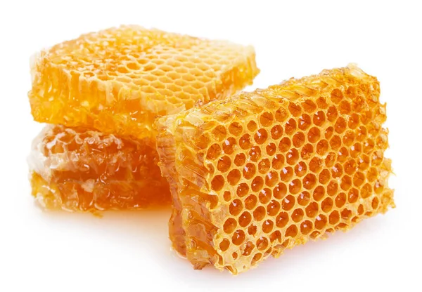 Honeycomb Med Honung Isolerad Vit Bakgrund Närbild — Stockfoto