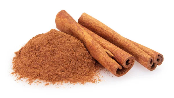 Cinnamon Stick Powder Isolated White Background Closeup — Stock Photo, Image