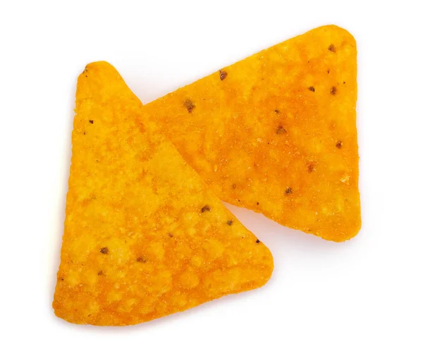 Nachos Chips Isolerad Vit Bakgrund Majs Chips Närbild — Stockfoto