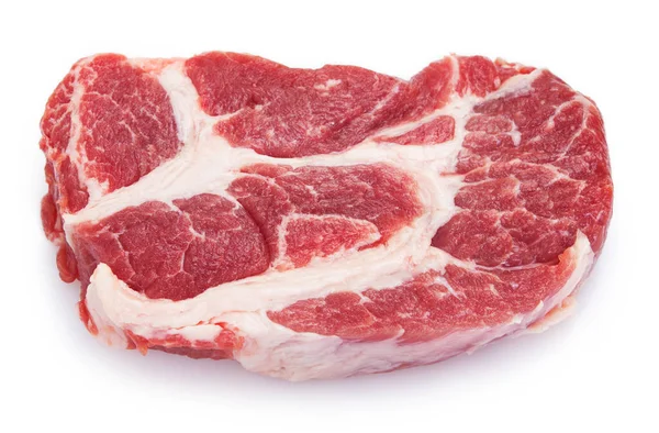 在白色背景特写中分离的生牛排肉 — 图库照片