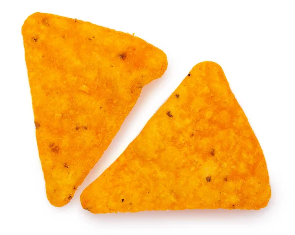 Nachos Chips Isolerad Vit Bakgrund Majs Chips Närbild — Stockfoto