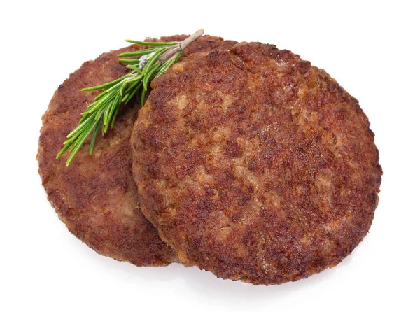 Grillezett Hús Szelet Burger Elszigetelt Fehér Alapon Főtt Szelet Hamburger — Stock Fotó