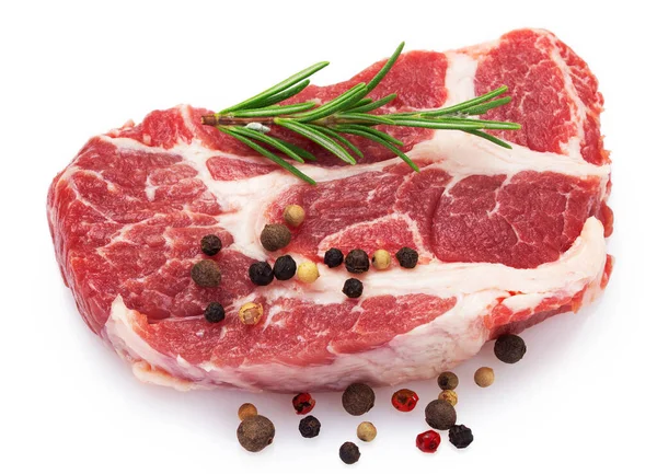 Rohes Steakfleisch Isoliert Auf Weißem Hintergrund Nahaufnahme — Stockfoto