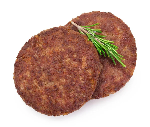 Grillezett Hús Szelet Burger Elszigetelt Fehér Alapon Főtt Szelet Hamburger — Stock Fotó
