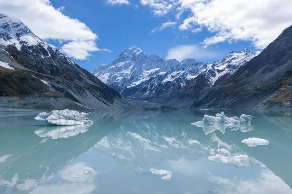 Mount Cook above glacial lake Hooker, Southern Alps,  New Zealand Royalty Free Stock Images
