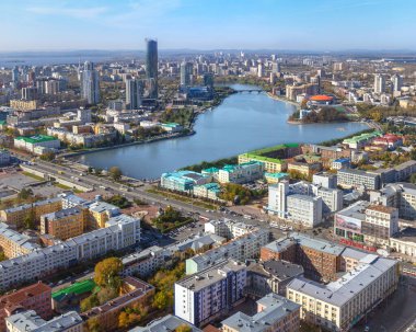 Yekaterinburg şehir merkezi hava manzaralı