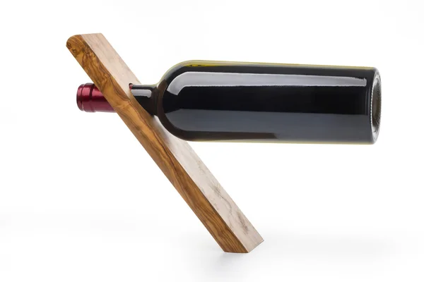 Ahşap stand şarap şişe — Stok fotoğraf