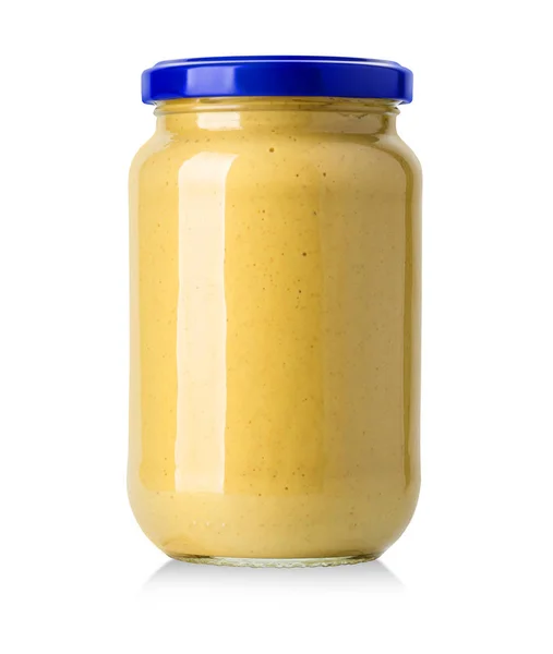Glazen pot van mosterd — Stockfoto