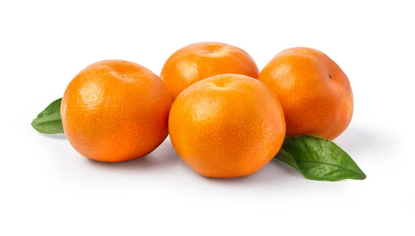Olgun mandarin ile yakın çekim beyaz bir arka plan üzerinde bırakır.. — Stok fotoğraf