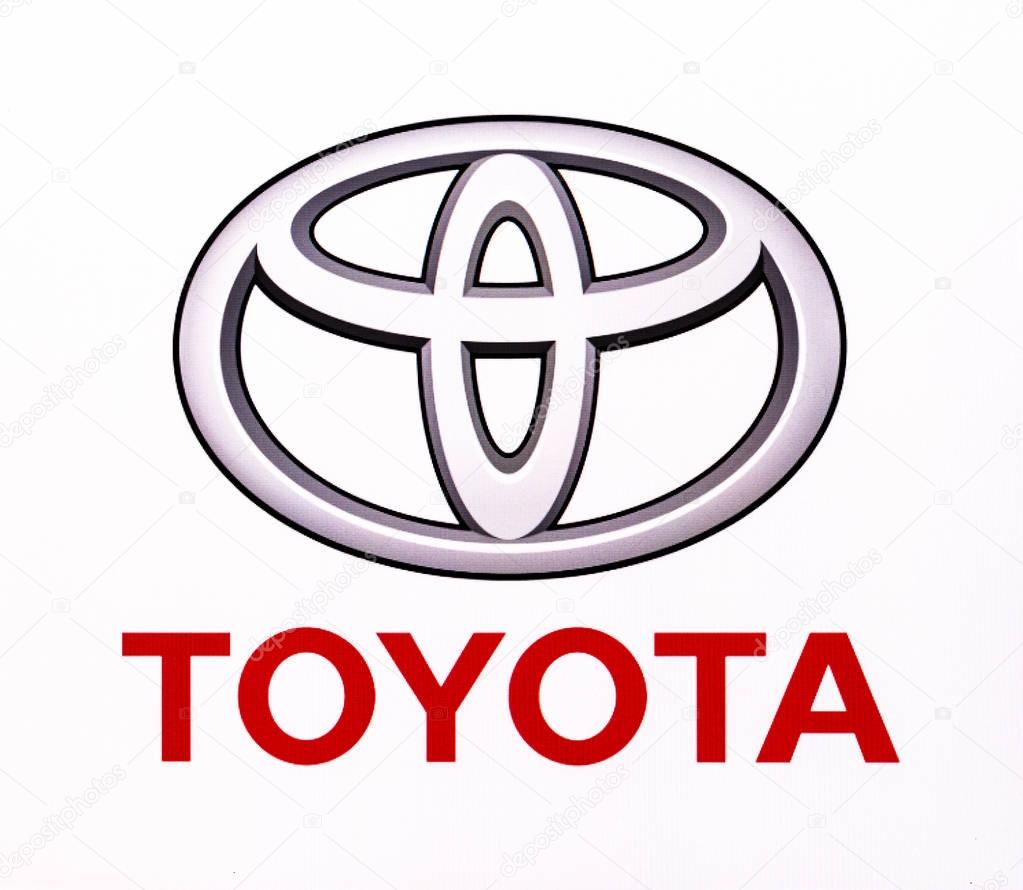 Chisinau, Moldova November 16, 2016: Toyota logo of the brand  on computer screen. Toyota Motor Corporation is a Japanese automotive manufacturer.
