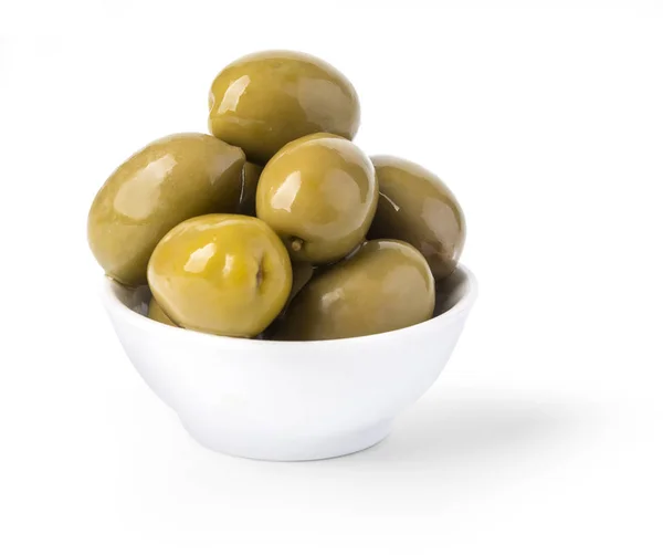 Bowl of green olives — Stock Photo, Image