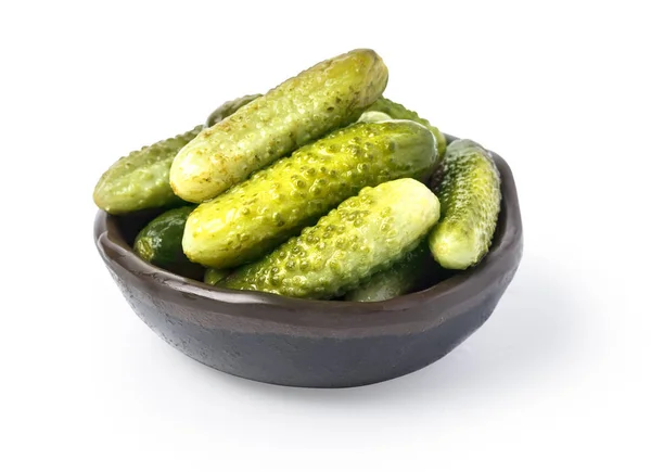 Pickled cucumbers in bowl — Stock Photo, Image