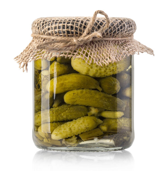 Pickled cucumbers in glass jar