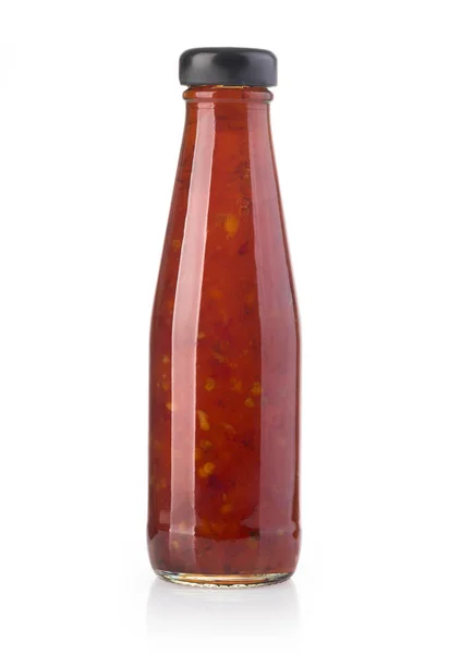 Hete saus in glazen fles — Stockfoto
