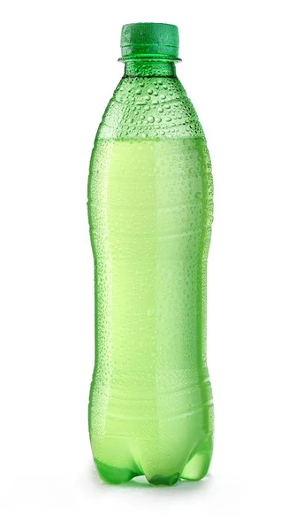 Groene plastic fles met druppels — Stockfoto