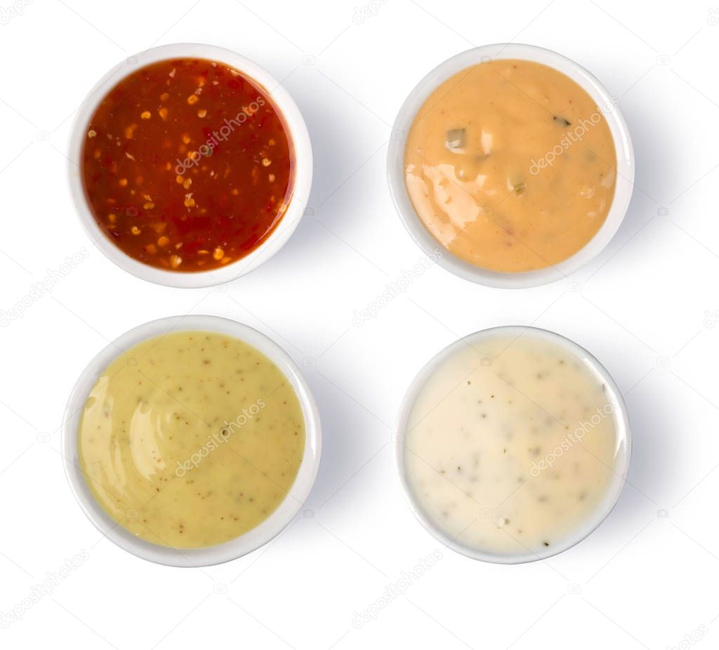 Assorted Spicy Sauces on Saucers,