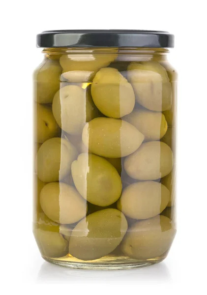 Bottiglie di olive su un bianco — Foto Stock