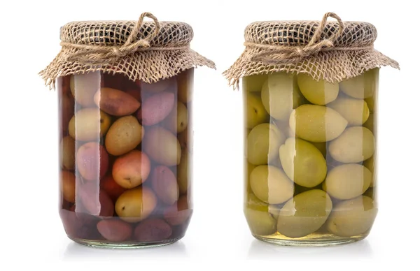 Olives bottles on a white — Stock Photo, Image