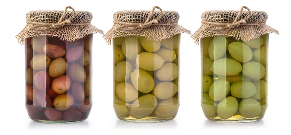 Olivy láhve na bílé — Stock fotografie
