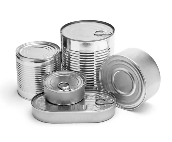 Metal cans on white — Stock Photo, Image