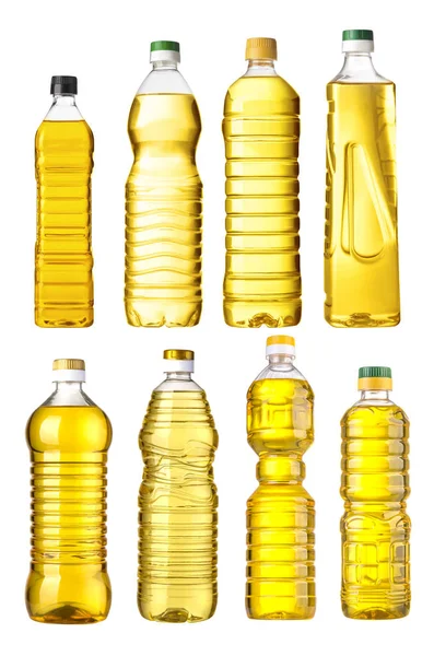 Растительное или подсолнечное масло в пластиковой бутылке — стоковое фото