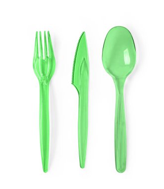Bir beyaz plastik çatal bıçak takımı