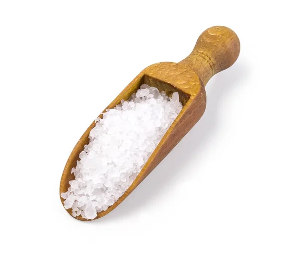 Sea salt on wooden scoop — Stock Photo, Image