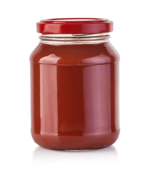 白色背景的番茄酱罐 使用剪切路径 — 图库照片