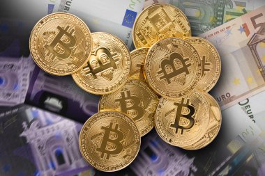 Bitcoins. Yeni sanal para euro arka plan