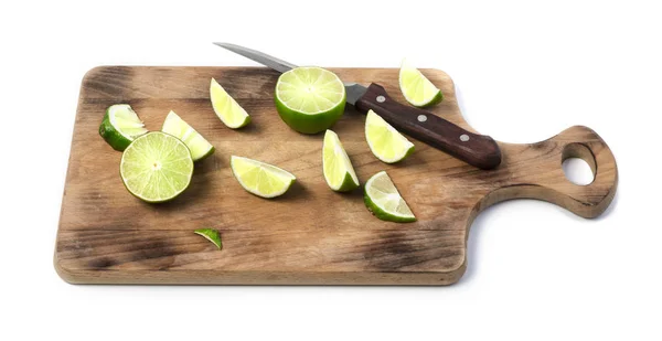 Sliced Lime Knife Wooden Cutting Board Isolated — Stock Photo, Image