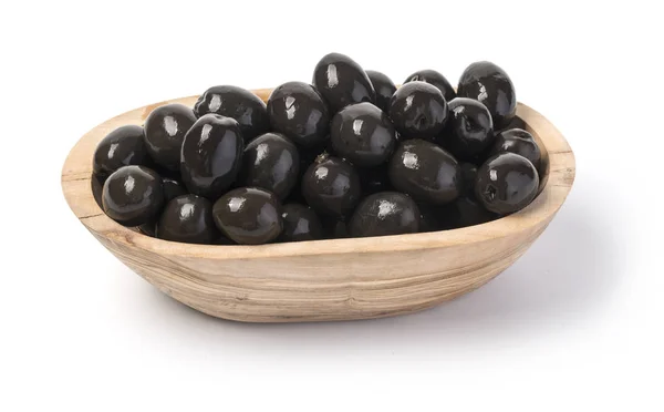 Olive nere in ciotola di legno — Foto Stock
