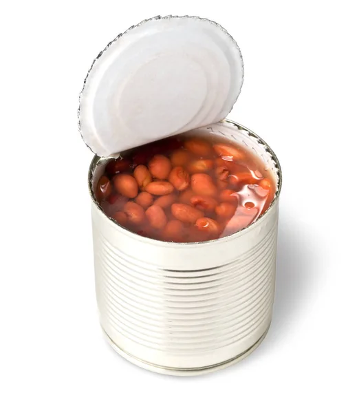 Opened tin with red beans. — Stock Photo, Image