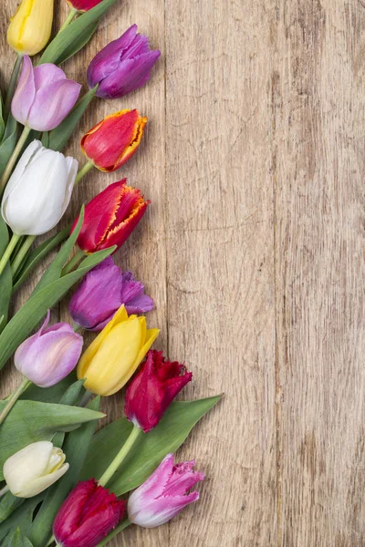 Tulipanes sobre fondo de madera — Foto de Stock