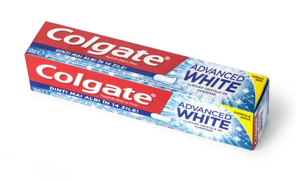 .Pasty do zębów Colgate, zaawansowane Sensation White, na białym tle — Zdjęcie stockowe