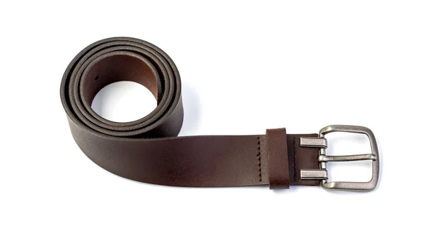 Twisted brown male leather belt isolated — Stock Photo, Image