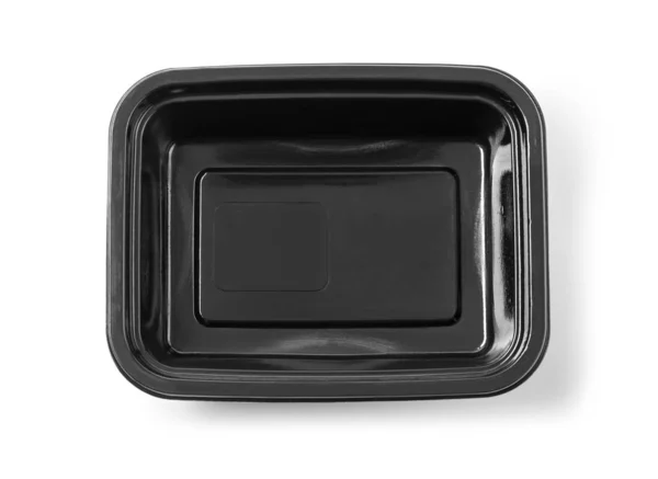 Μαύρο πλαστικό δοχείο τροφίμων σε λευκό — Φωτογραφία Αρχείου