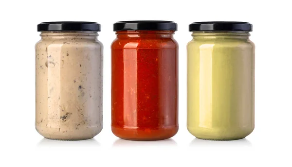Sauce jars on white — 스톡 사진