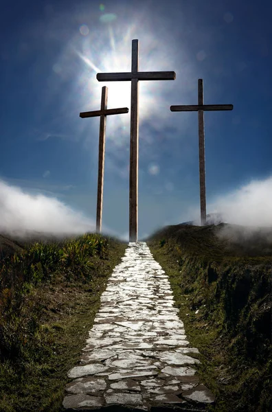 Crucificação de Jesus Cristo ao nascer do sol — Fotografia de Stock