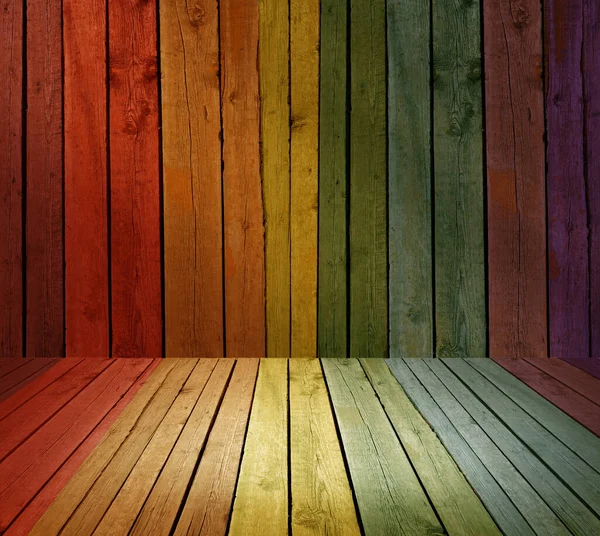 Parete Tavole Legno Con Pendenza Arcobaleno Sfondo Presentazione — Foto Stock