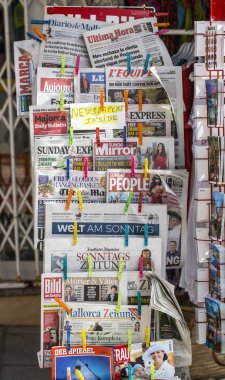 Mallorca, Spain May 08,2016: Magazines on display in a store in Mallorca, Spain 