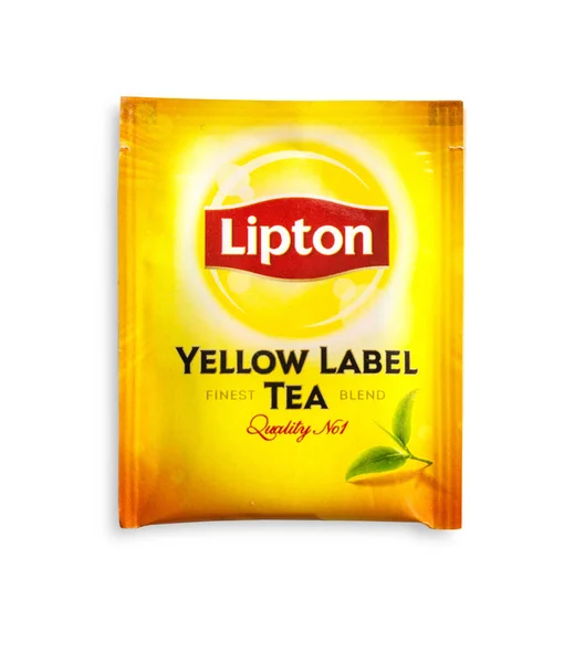 Mallorca Spain April 2016 Studio Shot Packs Tea Lipton Yellow — Zdjęcie stockowe