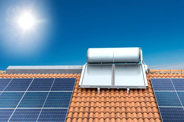Solar Panel Used Heat Water Roof — Stock Photo, Image