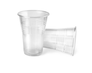 Beyaz arkaplanda izole edilmiş plastik cam. 